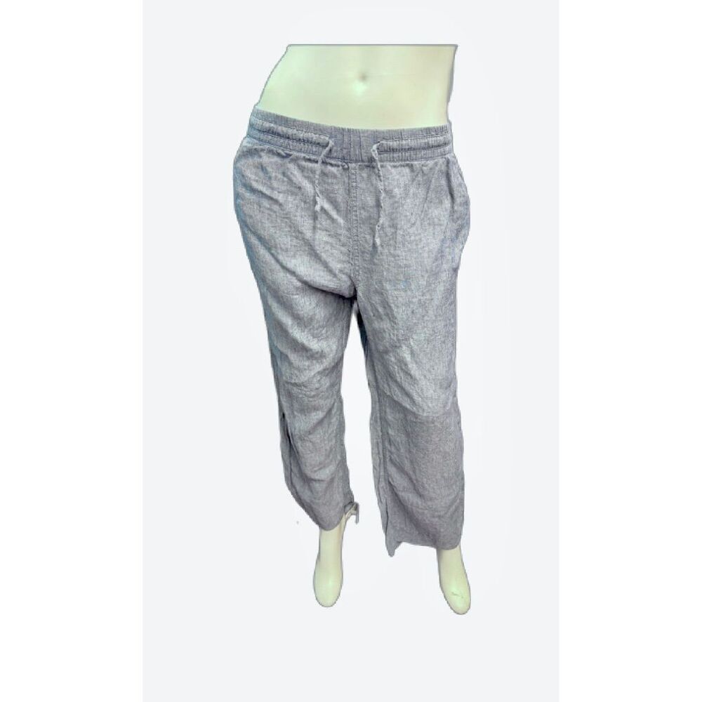 LL Bean Blue Linen Wide Leg Ankle Pants Womens size 20 Petite